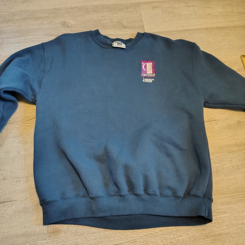 Vintage Lee Superblend Relay For Life Sweatshirt Blue Made in USA Large 90s